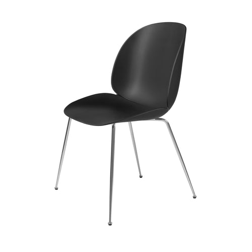 Beetle Dining Chair: Conic Base + Black + Chrome