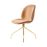 Beetle Meeting Chair Swivel Base: Veneer Shell + Front Upholstered + American Walnut + Brass Semi Matt