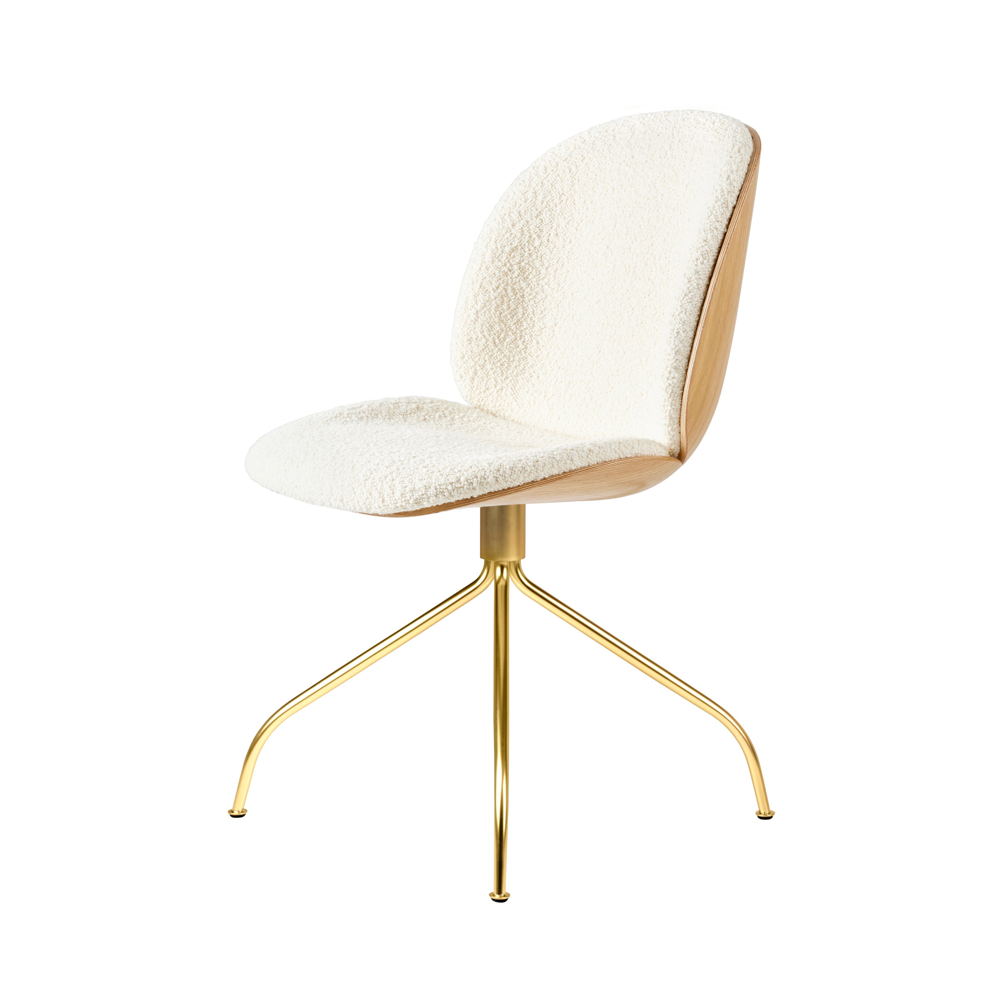 Beetle Meeting Chair Swivel Base: Veneer Shell + Front Upholstered + Oak + Brass Semi Matt