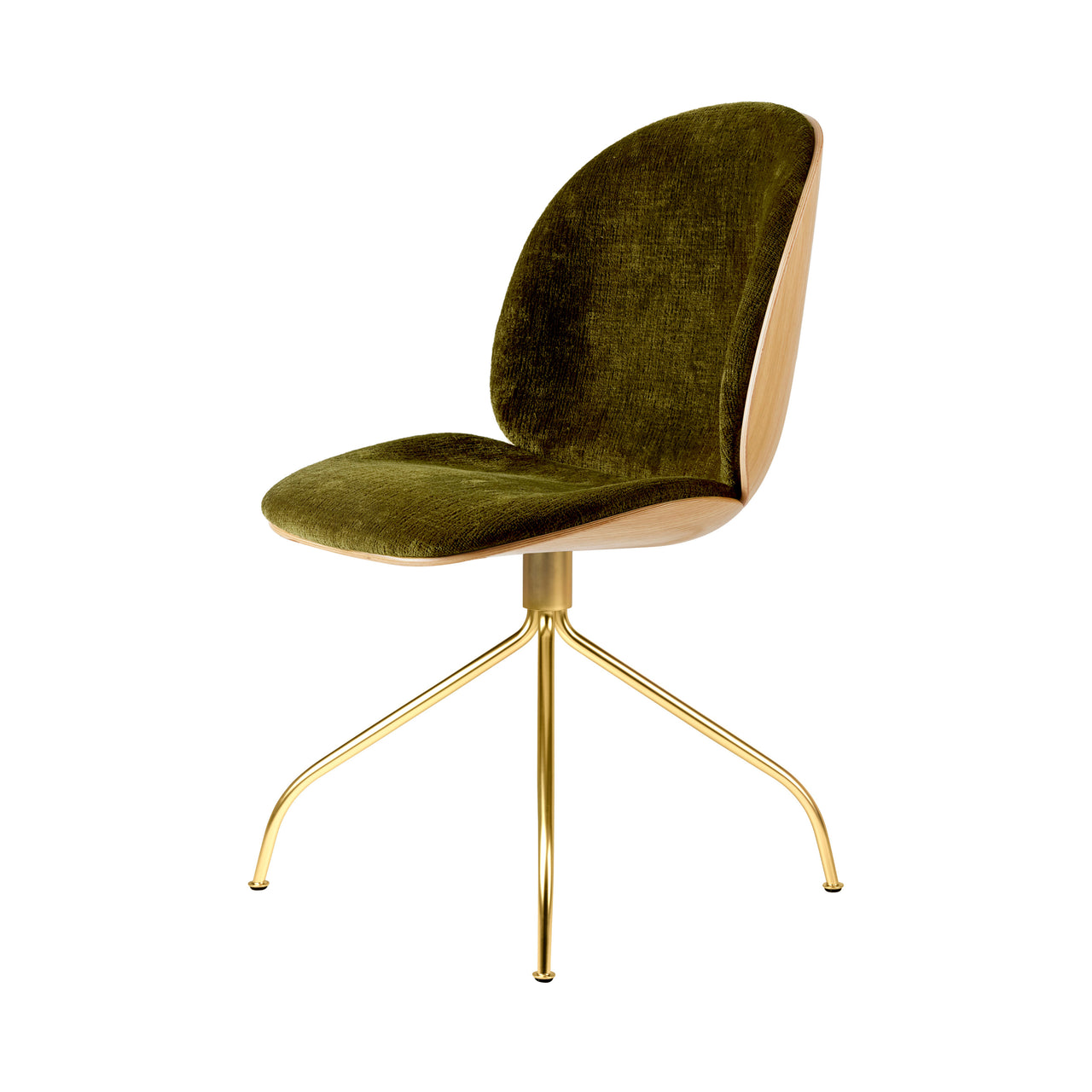 Beetle Meeting Chair Swivel Base: Veneer Shell + Front Upholstered + Oak + Brass Semi Matt
