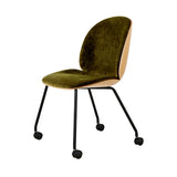 Beetle Meeting Chair Veneer Shell: 4-Legs with Castors + Front Upholstered + Oak