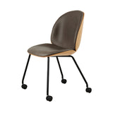 Beetle Meeting Chair Veneer Shell: 4-Legs with Castors + Front Upholstered + Oak