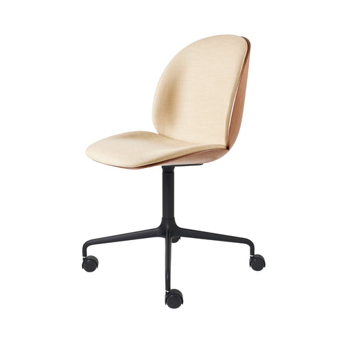Beetle 3D Veneer Meeting Chair: 4 Star Base with Castors + Front Upholstered + American Walnut + Black Matt