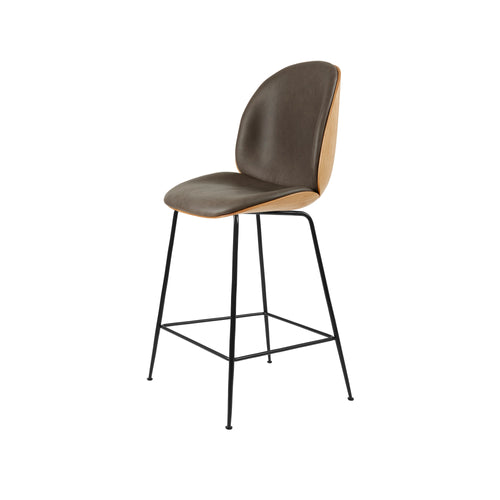 Beetle Counter Chair: Veneer Shell + Front Upholstered + Black Matt + Oak