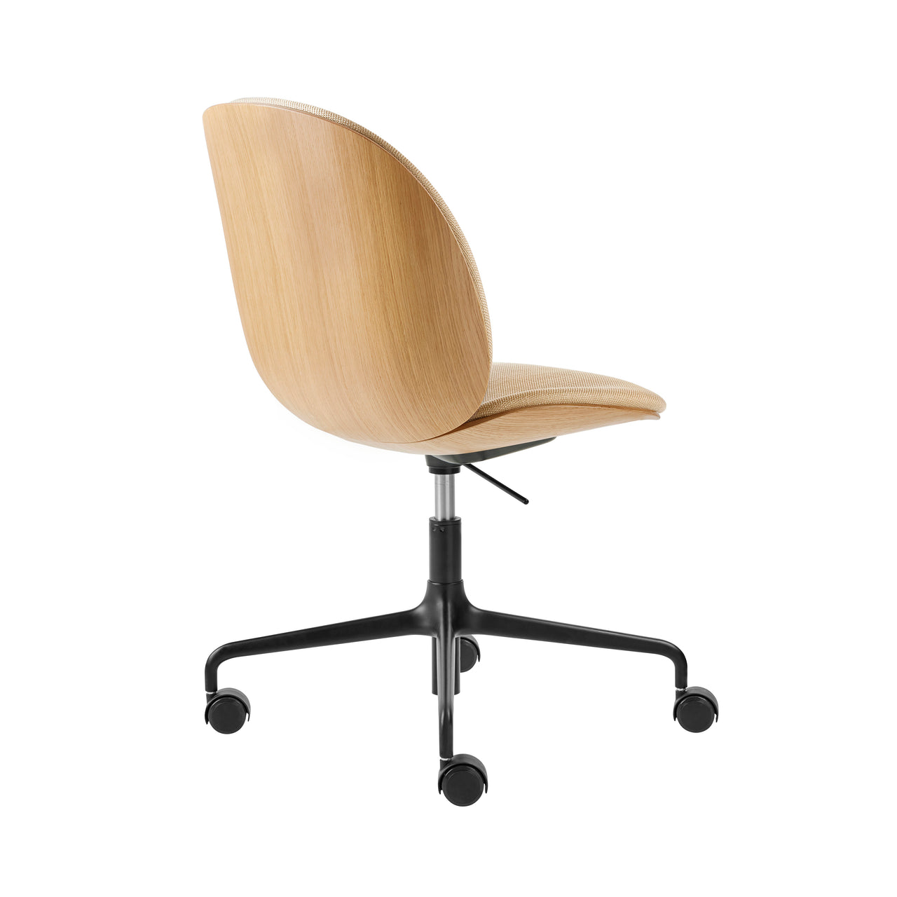 Beetle Adjustable Meeting Chair Veneer Shell: 4 Star Base + Front Upholstered + Oak + With Castors