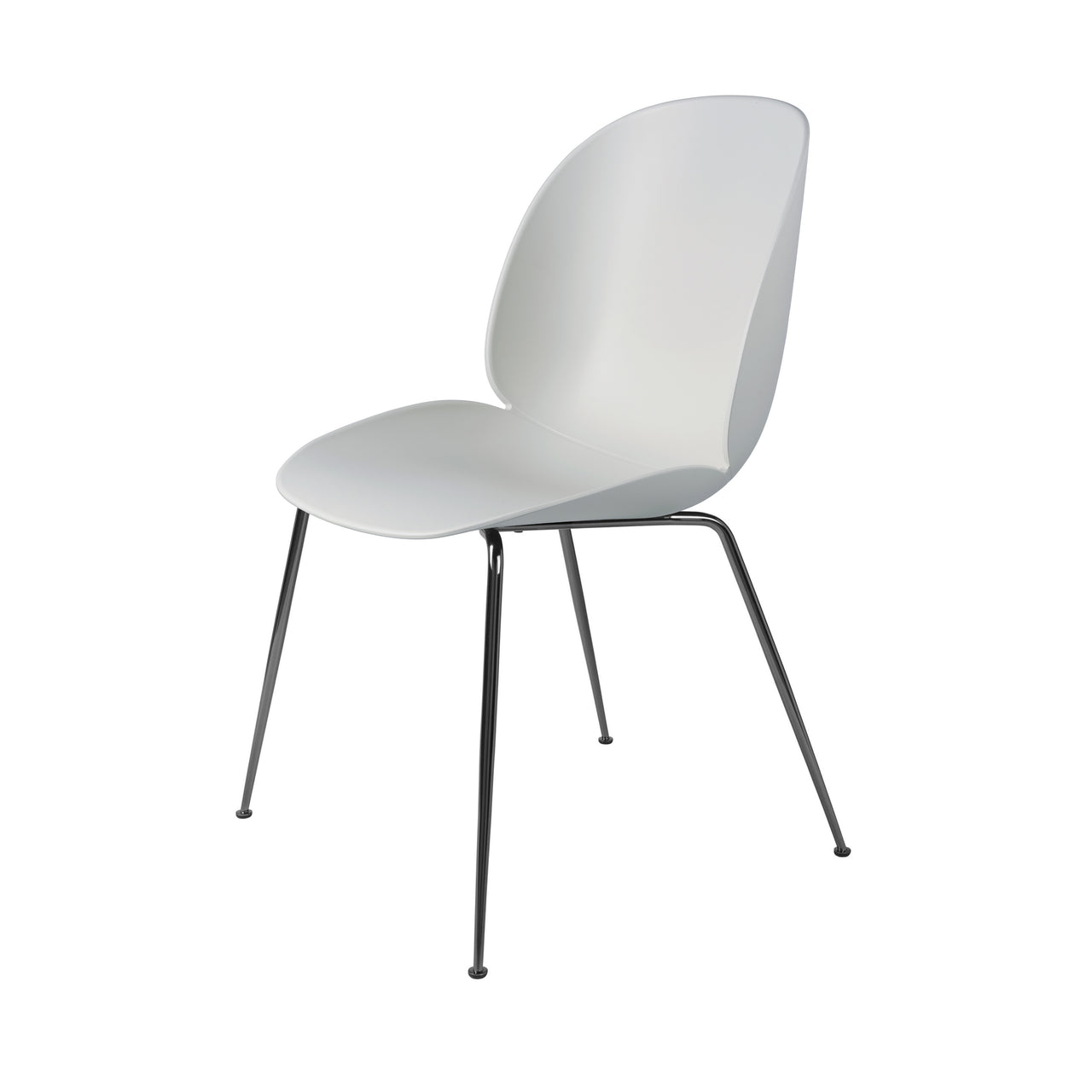 Beetle Dining Chair: Conic Base + Lunar Grey + Black Chrome