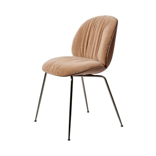 Beetle Soft Dining Chair: Conic base + Front Upholstered + American Walnut + Black Chrome