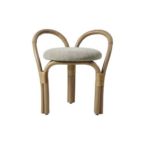 Bistra Stool: Seat Upholstered + Olive Stained Rattan