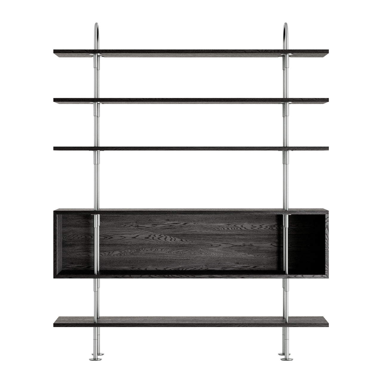 Keen Shelving System: System 5 + Satin Stainless Steel + Brown + Black