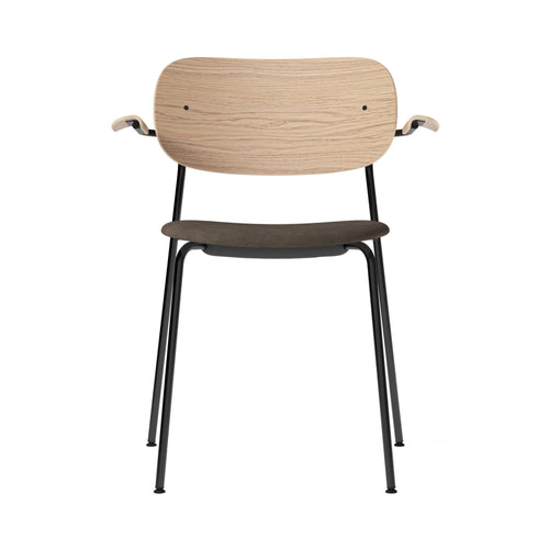 Co Chair with Armrests: Seat Upholstered + Natural Oak + Black 