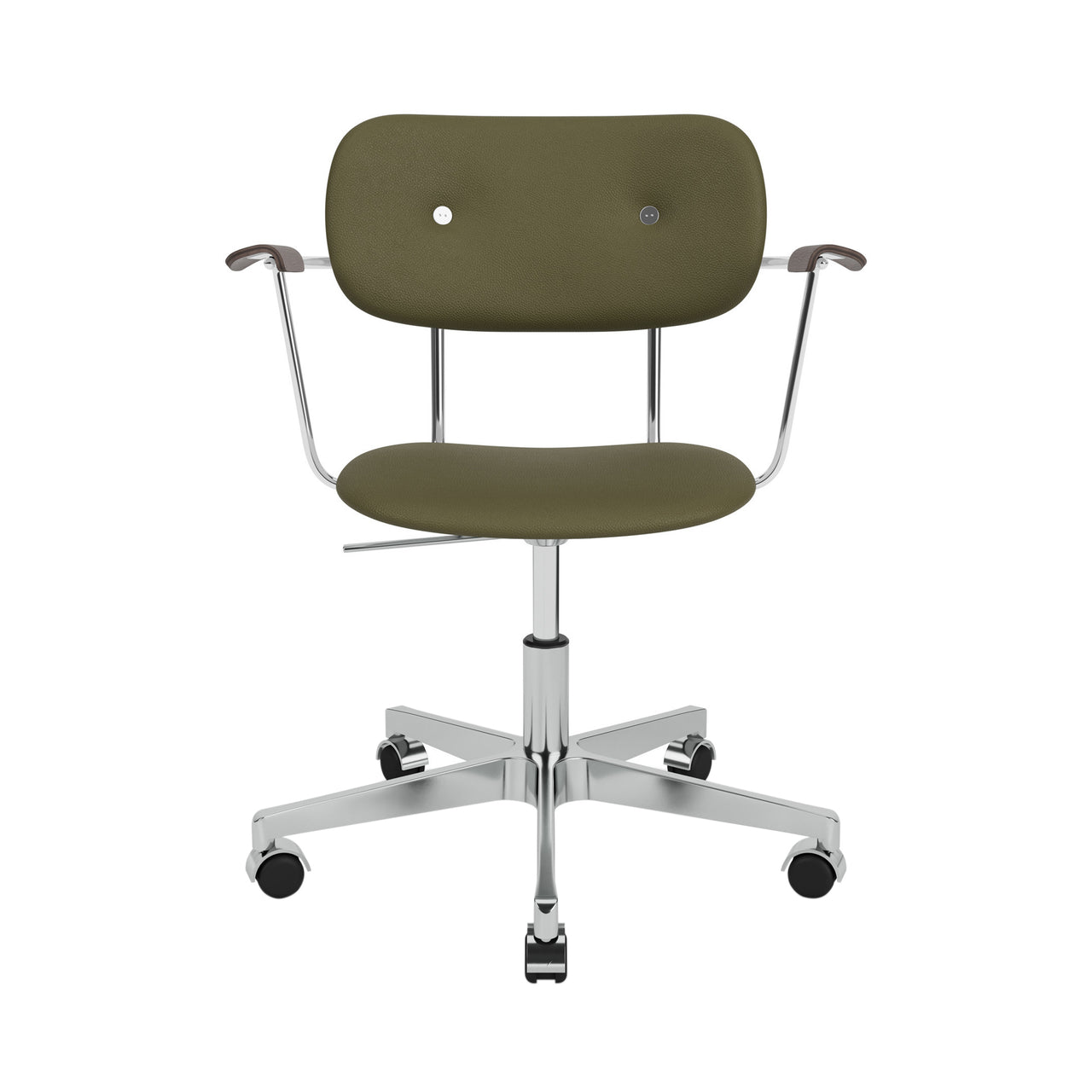 Co Task Armchair with Casters: Fully Upholstered + Polished Aluminum + Dark Stained Oak + Sierra 0441