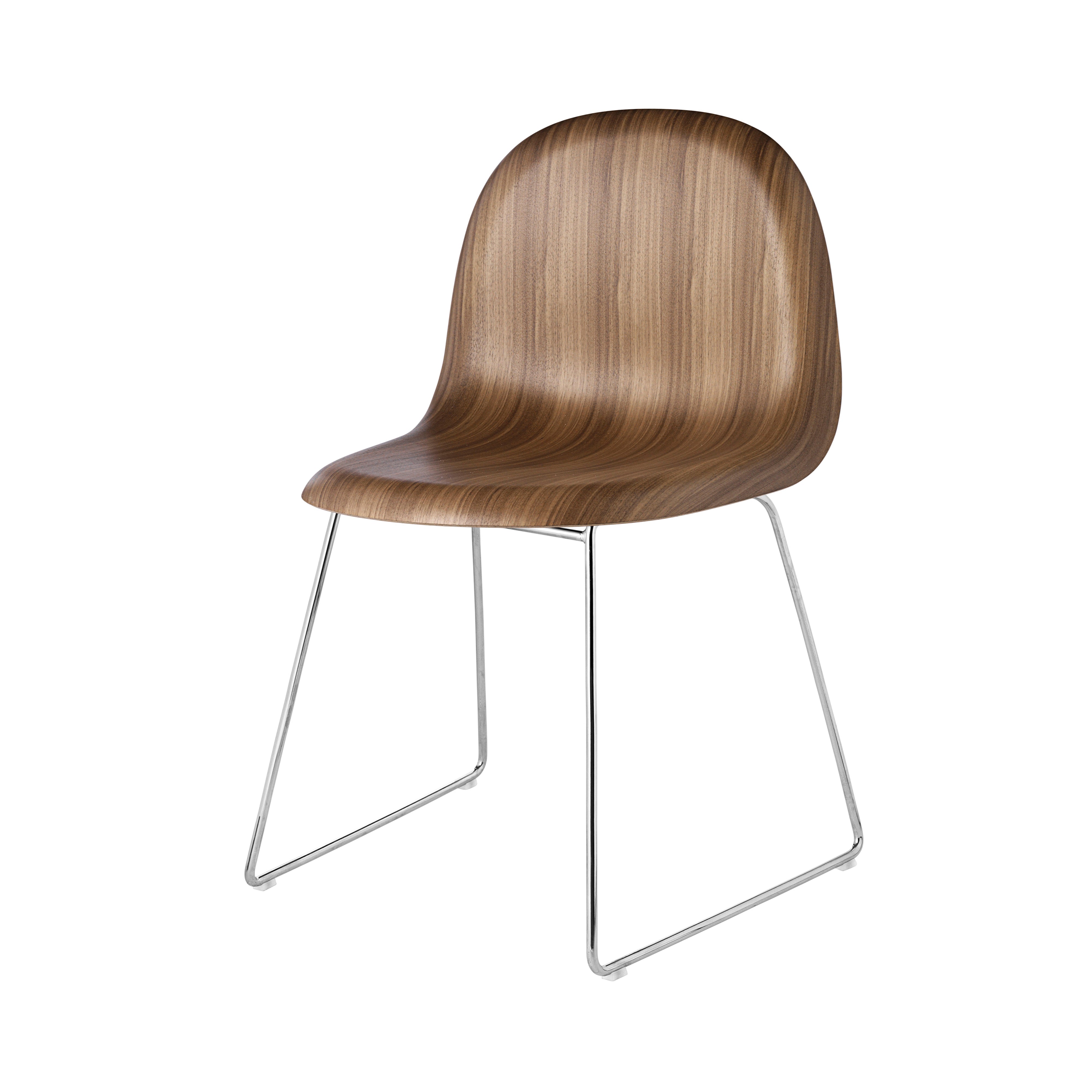 3D Dining Chair Sledge Base: Polished Stainless Steel + American Walnut