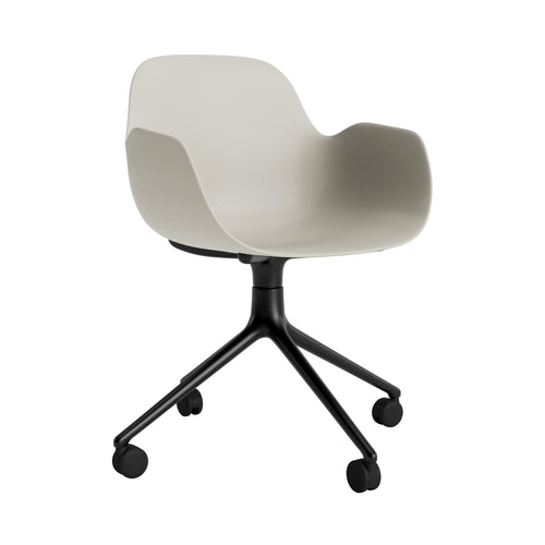 Form Armchair: Swivel + Light Grey + Black Aluminum + With Casters