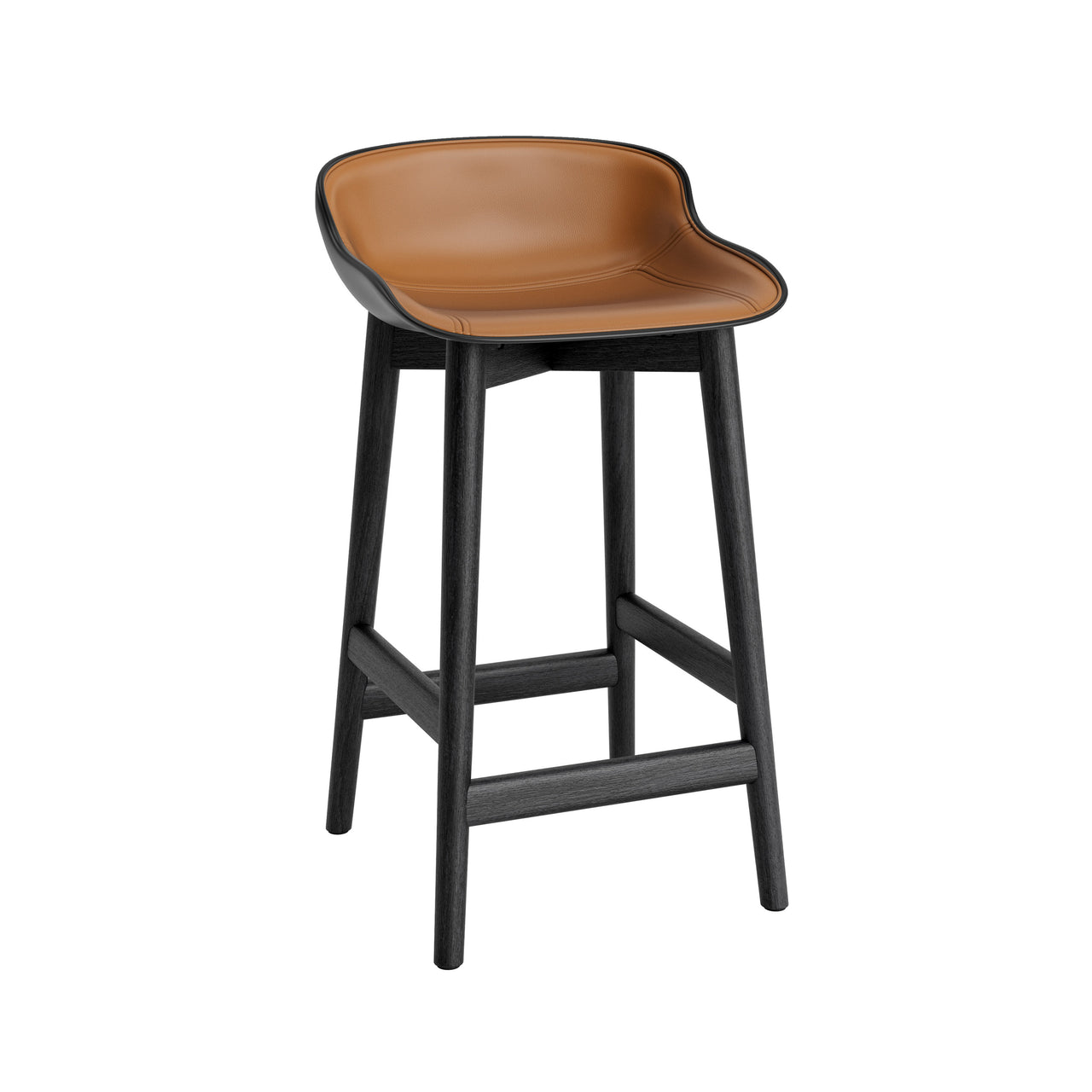 Hyg Counter Stool: Wood Base + Front Upholstered + Oak + Black