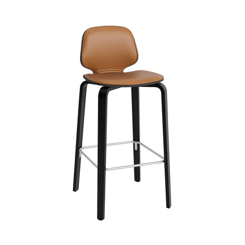 My Chair Bar + Counter Stool: Wood Base + Front Upholstered + Bar + Black