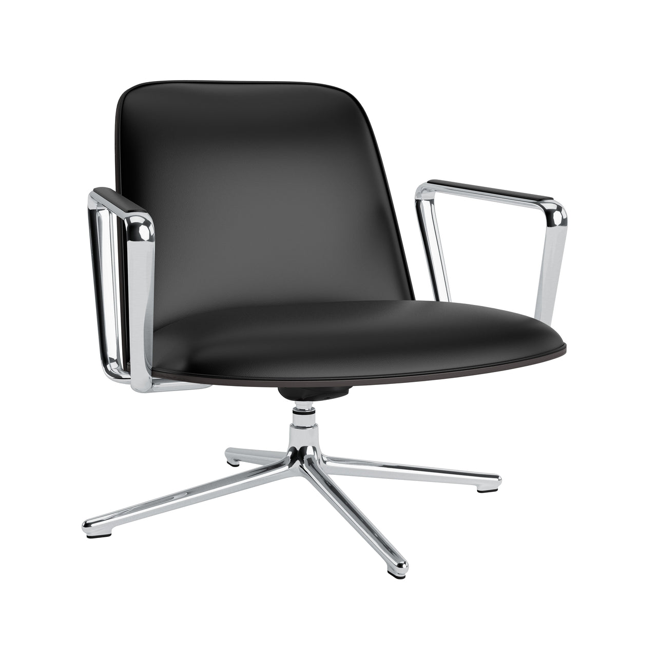 Pad Lounge Chair Low Swivel: Black Aluminum + Black Oak + With Tilt