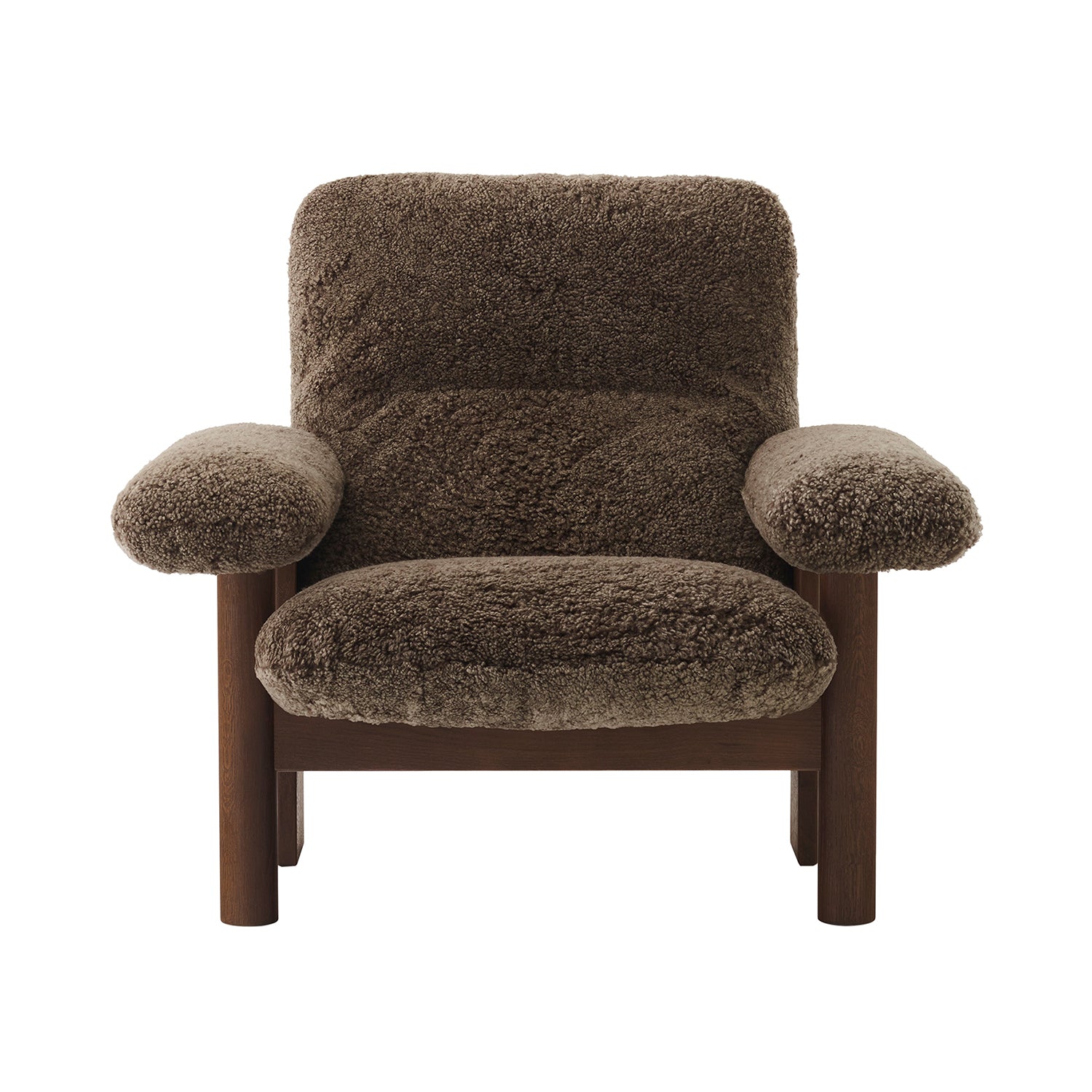 Brasilia Lounge Chair: High Back Upholstered + Walnut + Sheepskin Root