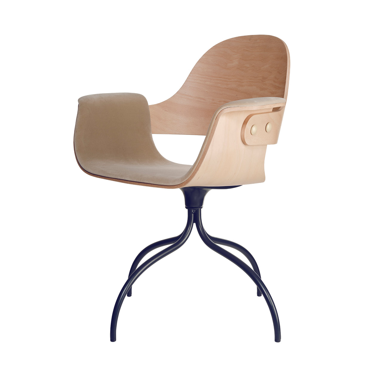 Showtime High Armchair with Swivel Base: Seat Upholstered + Natural + Bluish Grey