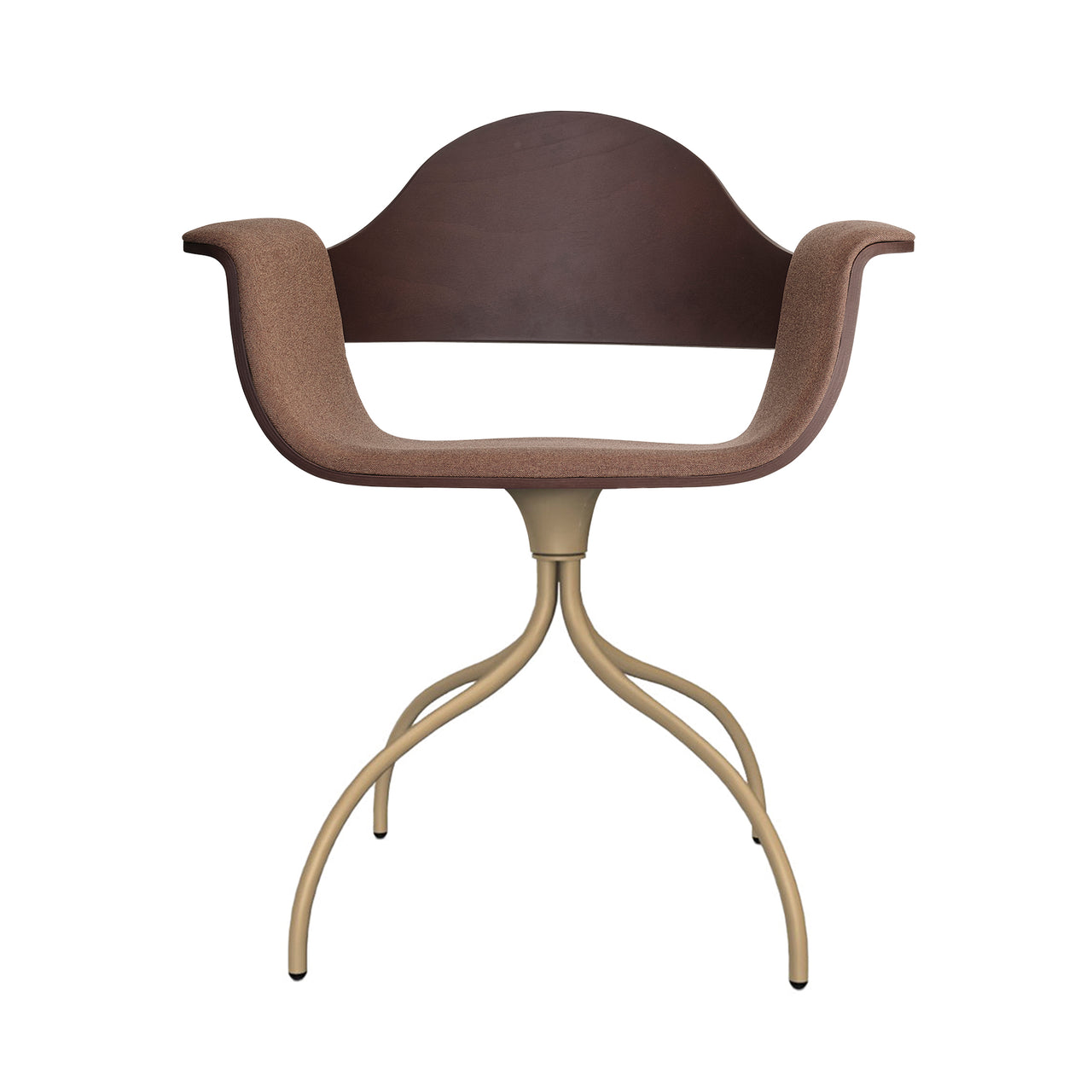 Showtime Armchair with Swivel Base: Seat Upholstered + Stained Dark Brown + Beige