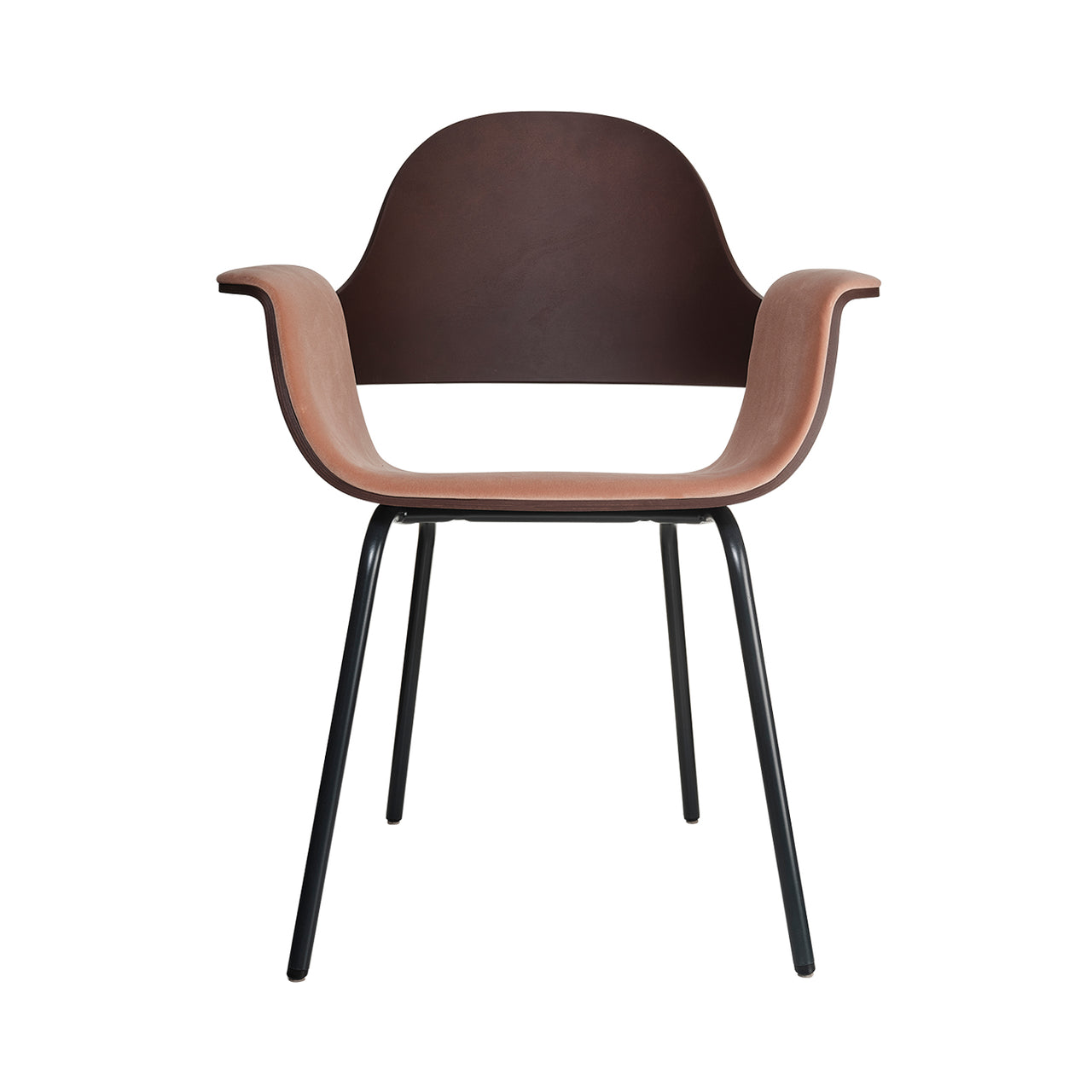 Showtime Armchair with Metal Base: Seat Upholstered + Stained Dark Brown + Bluish Grey + Dream Leather