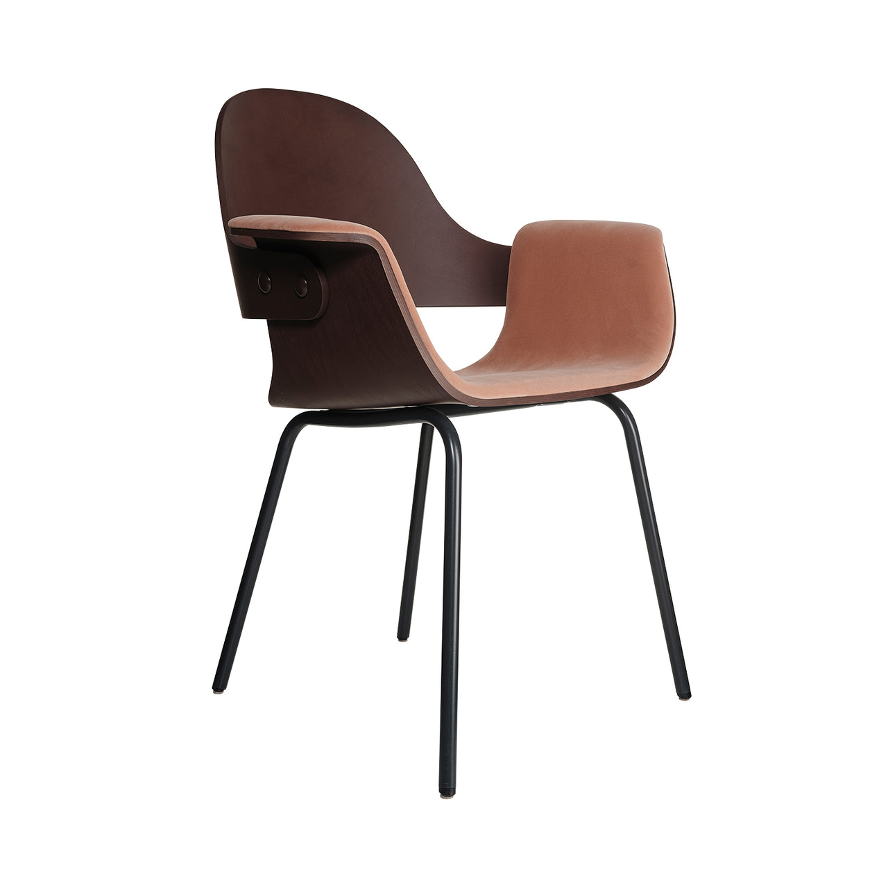 Showtime Armchair with Metal Base: Seat Upholstered + Stained Dark Brown + Bluish Grey + Dream Leather