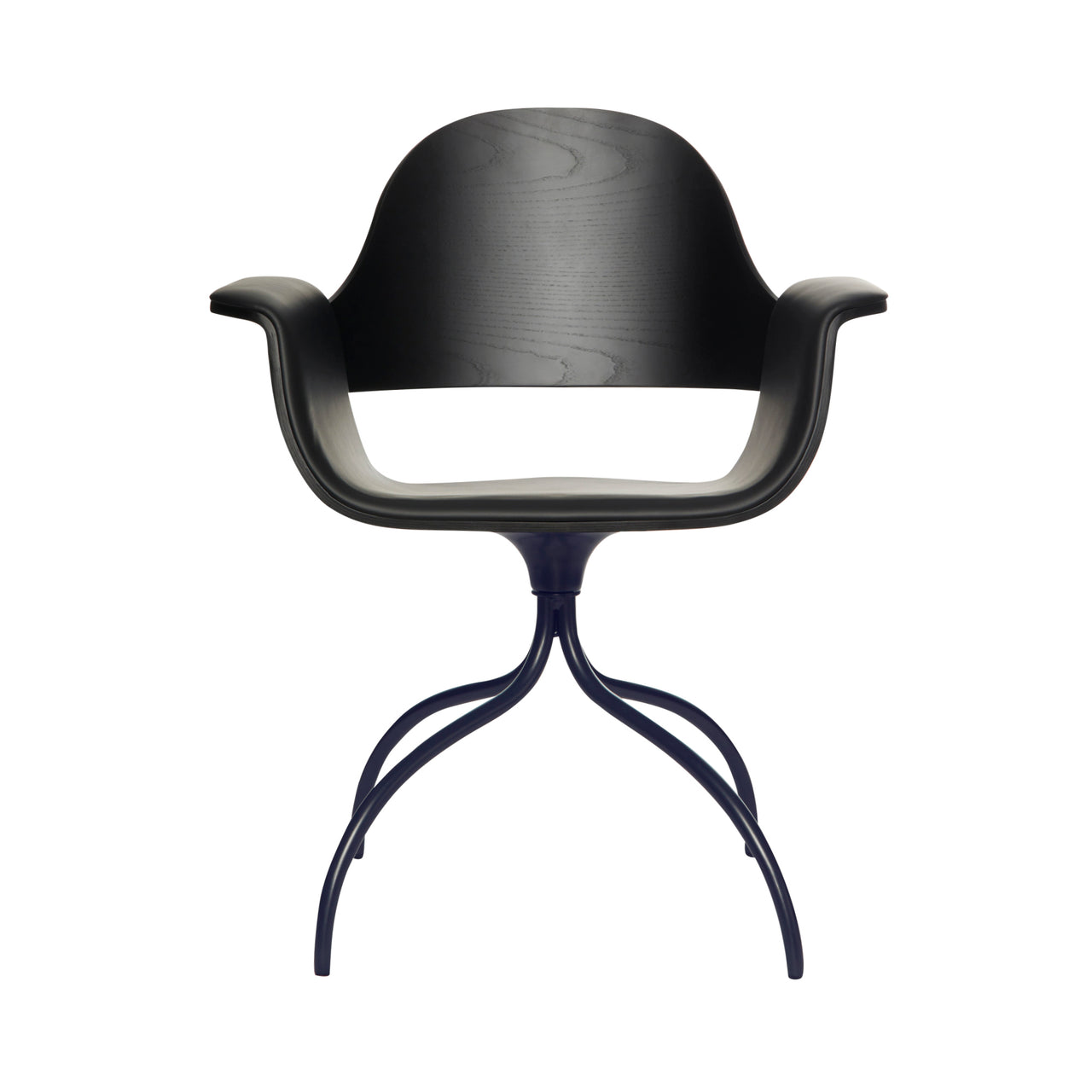 Showtime High Armchair with Swivel Base: Seat Upholstered + Stained Black + Bluish Grey