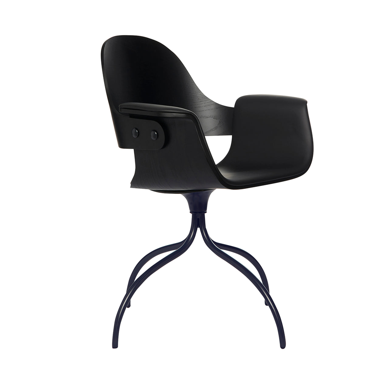 Showtime High Armchair with Swivel Base: Seat Upholstered + Stained Black + Bluish Grey