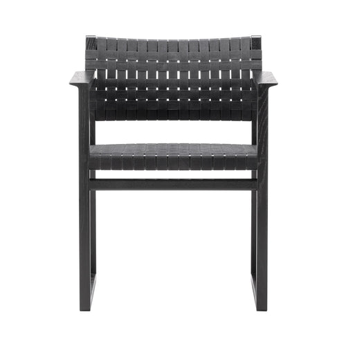 BM62 + BM61 Chair: Linen Webbing + With Arm + Black Lacquered Oak + Black