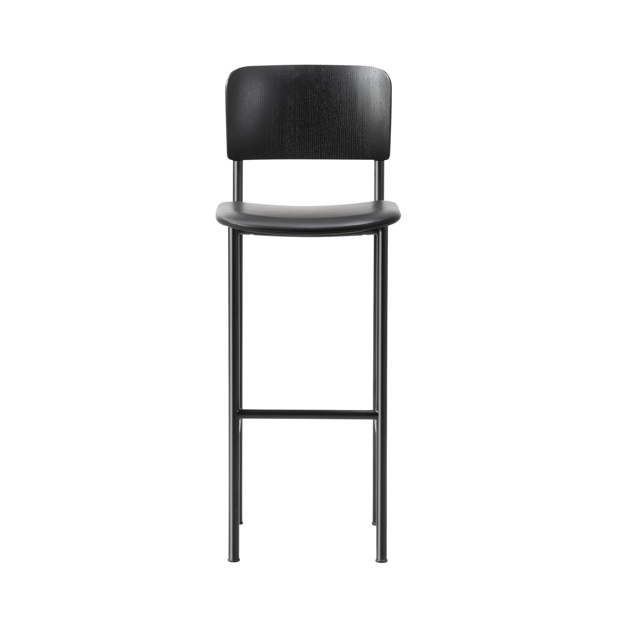 Plan Bar Stool: Seat Upholstered + Black + Black Lacquered Ash