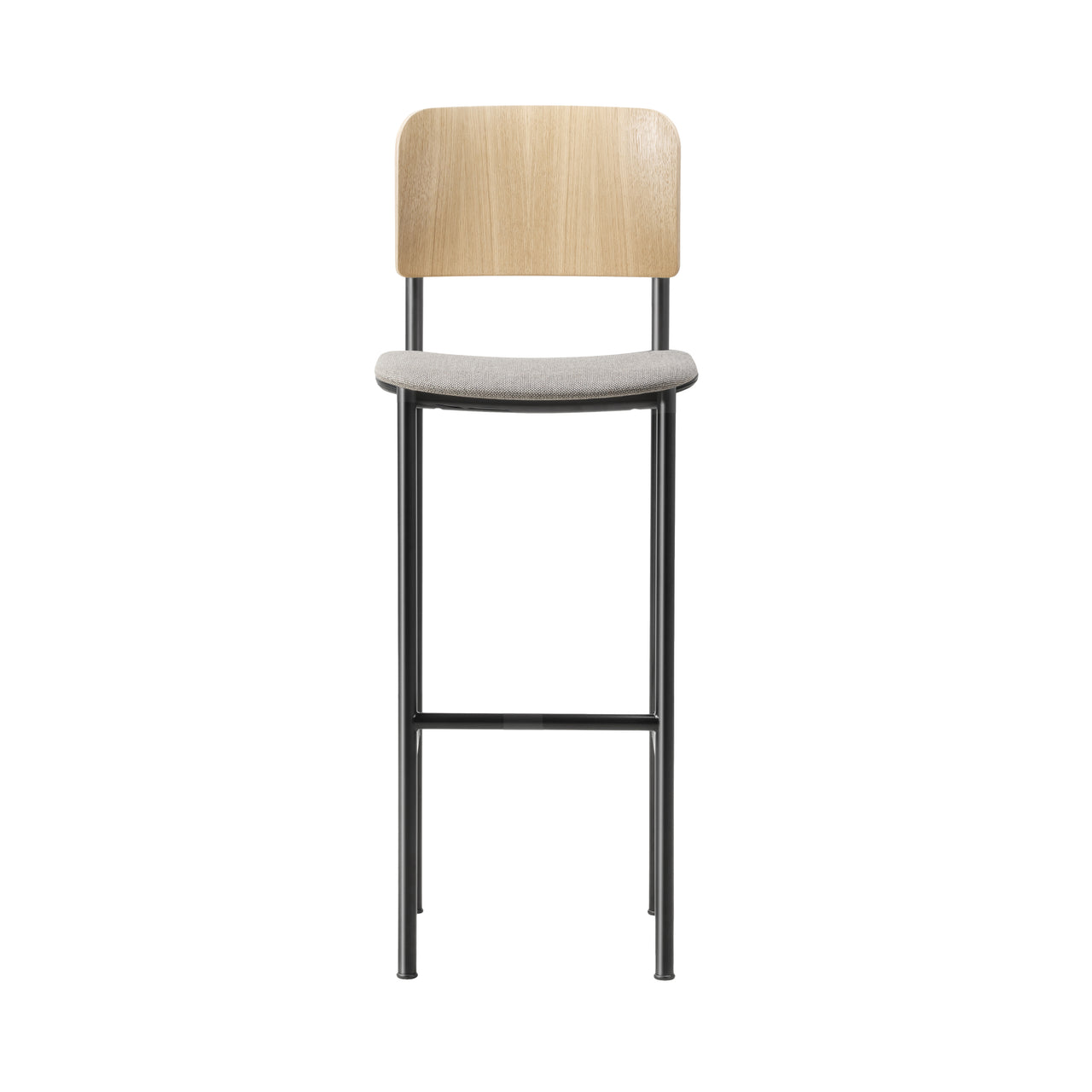 Plan Bar Stool: Seat Upholstered + Black + Lacquered Oak