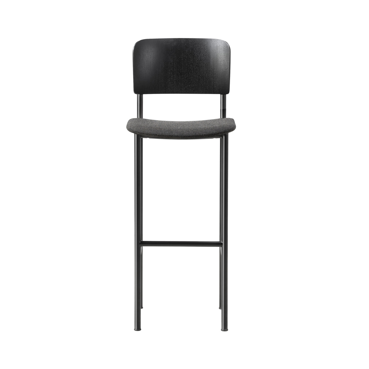 Plan Bar Stool: Seat Upholstered + Black + Black Lacquered Ash