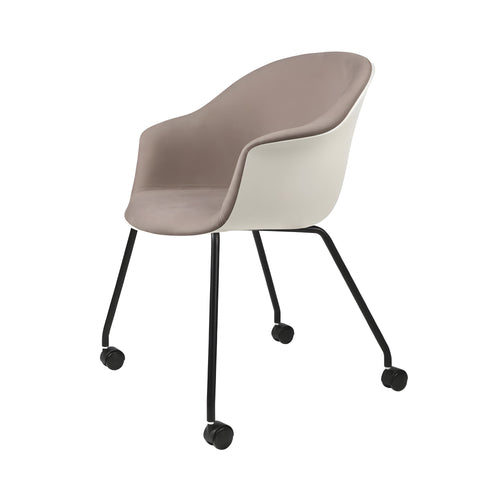 Bat Meeting Chair: 4 Legs with Castors + Front Upholstery + Alabaster White