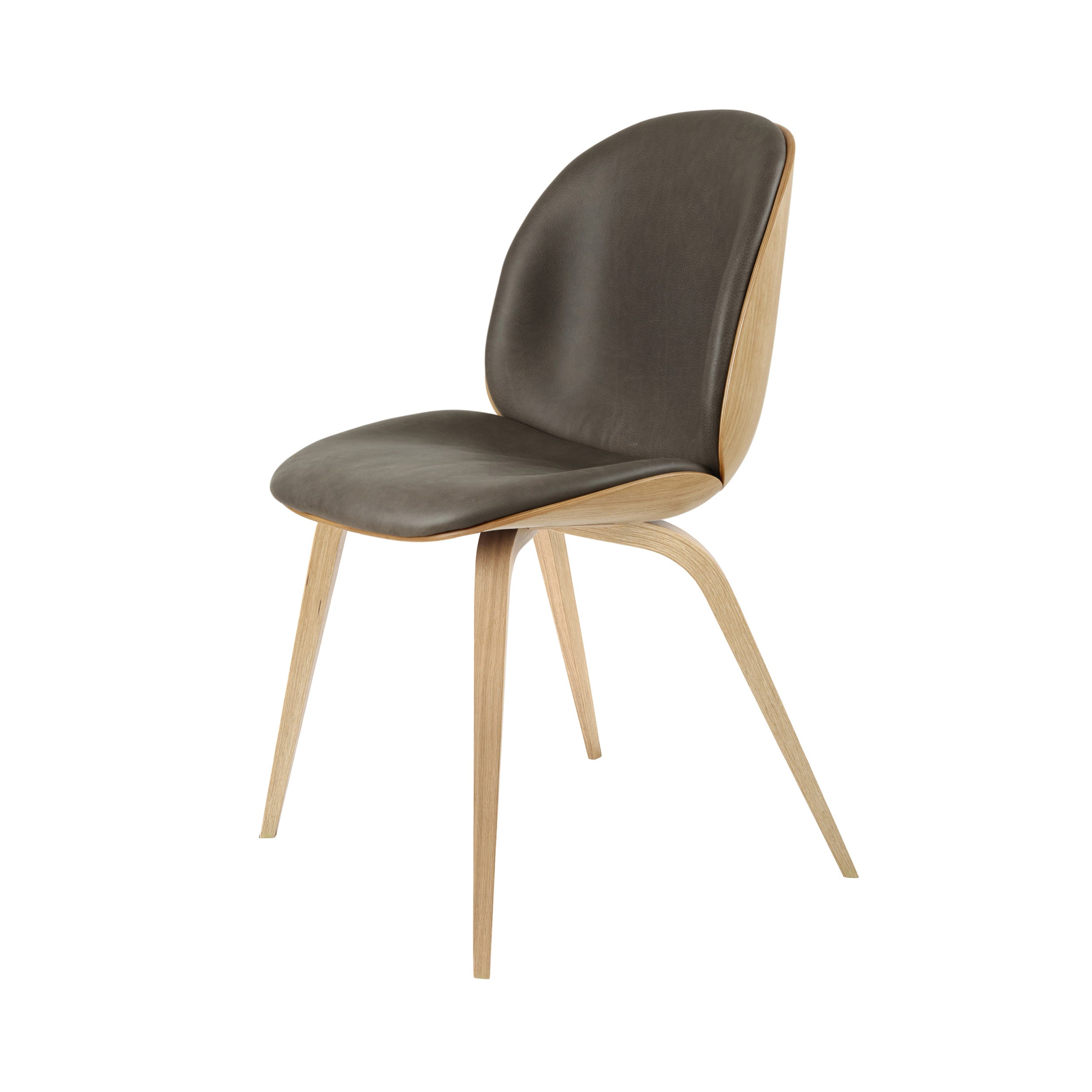 Beetle Dining Chair Wood Base: Veneer Shell + Front Upholstered + Oak + Semi Matt Lacquered Oak