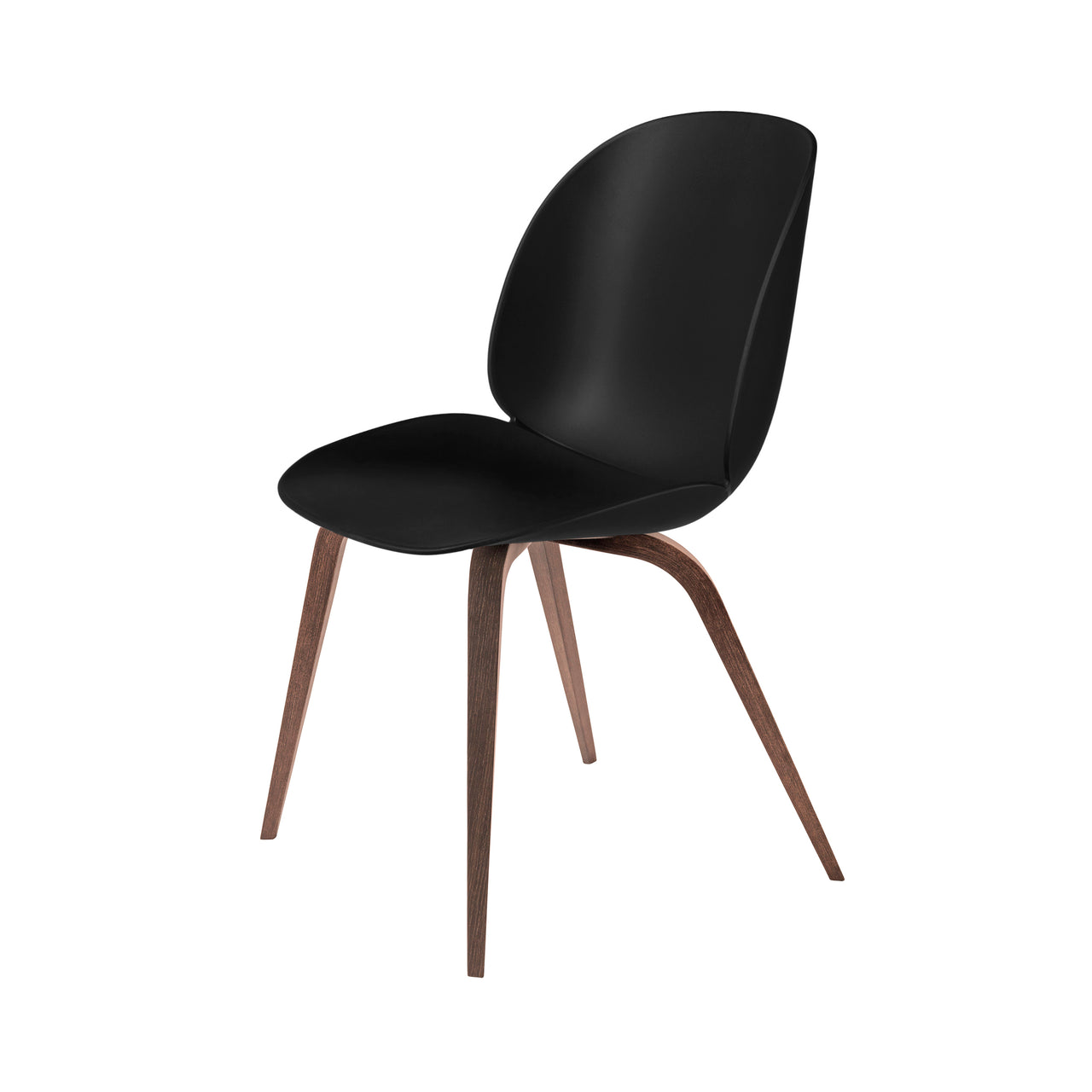Beetle Dining Chair: Wood Base + Black + American Walnut