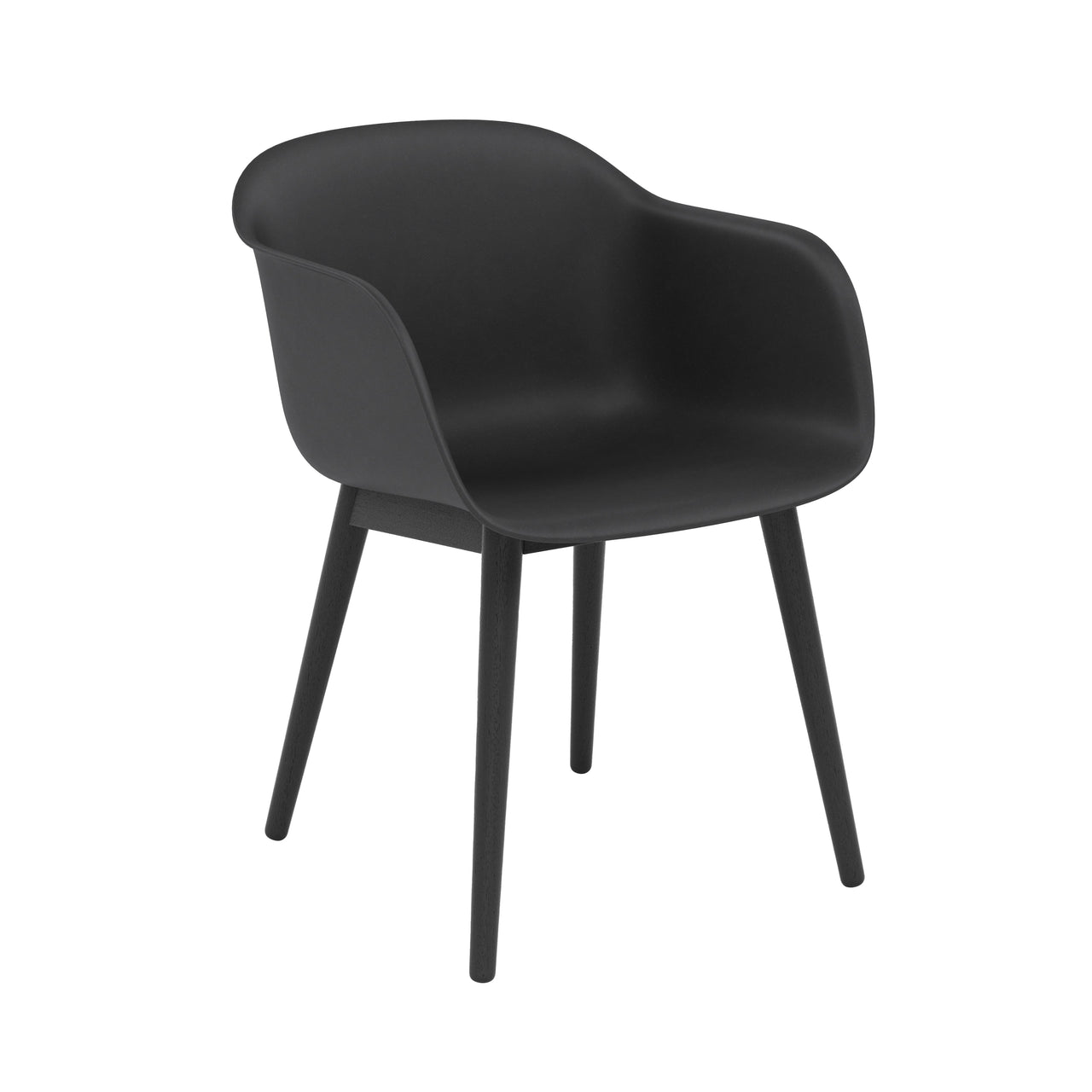 Fiber Armchair: Wood Base + Recycled Shell + Anthracite Black + Black