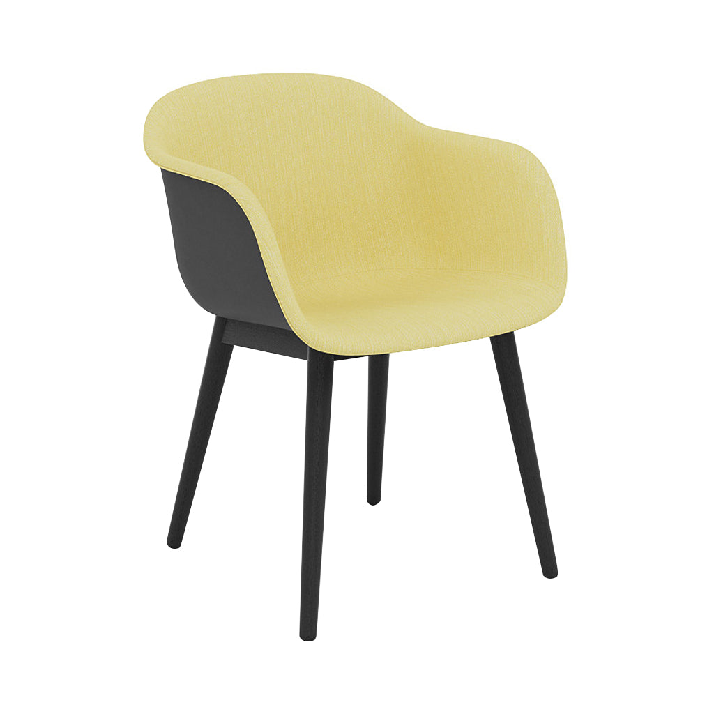 Fiber Armchair: Wood Base + Front Upholstered + Recycled Shell + Anthracite Black + Black