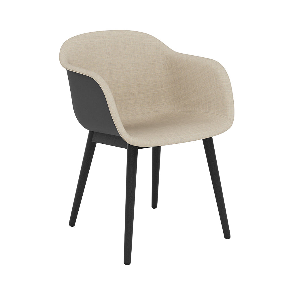 Fiber Armchair: Wood Base + Front Upholstered + Recycled Shell + Anthracite Black + Black