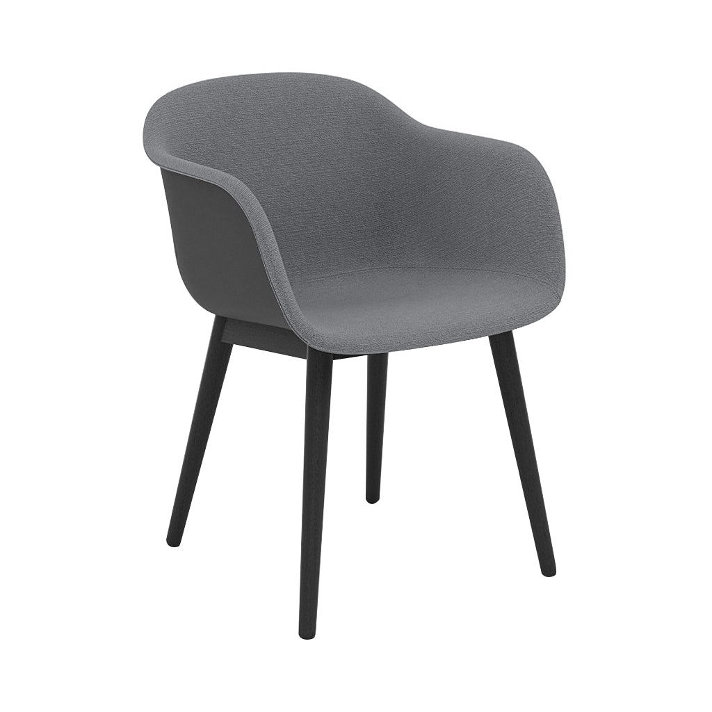 Fiber Armchair: Wood Base + Front Upholstered + Recycled Shell + Anthracite Black + Black