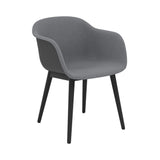 Fiber Armchair: Wood Base + Front Upholstered + Recycled Shell + Anthracite Black + Black