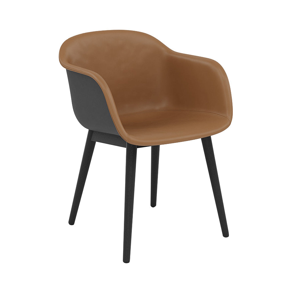 Fiber Armchair: Wood Base + Front Upholstered + Recycled Shell + Anthracite Black + Black