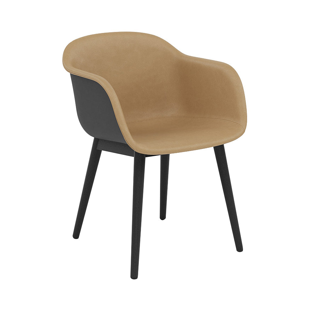 Fiber Armchair: Wood Base + Front Upholstered + Recycled Shell + Anthracite Black + Black