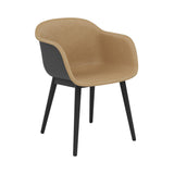 Fiber Armchair: Wood Base + Front Upholstered + Recycled Shell + Anthracite Black + Black