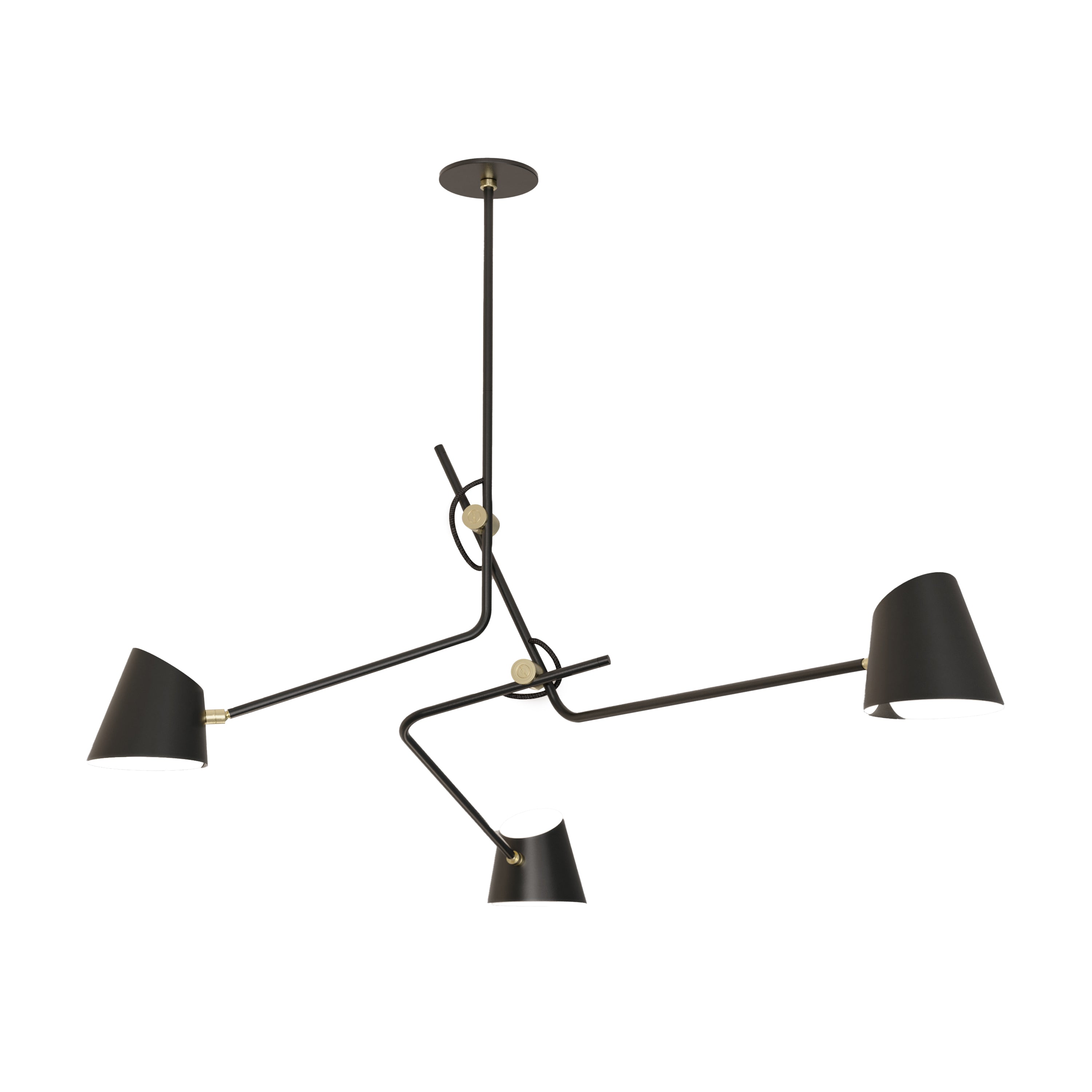Hartau Triple Ceiling Lamp: Matte Black + Brass