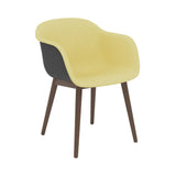 Fiber Armchair: Wood Base + Front Upholstered + Recycled Shell + Anthracite Black + Stained Dark Brown