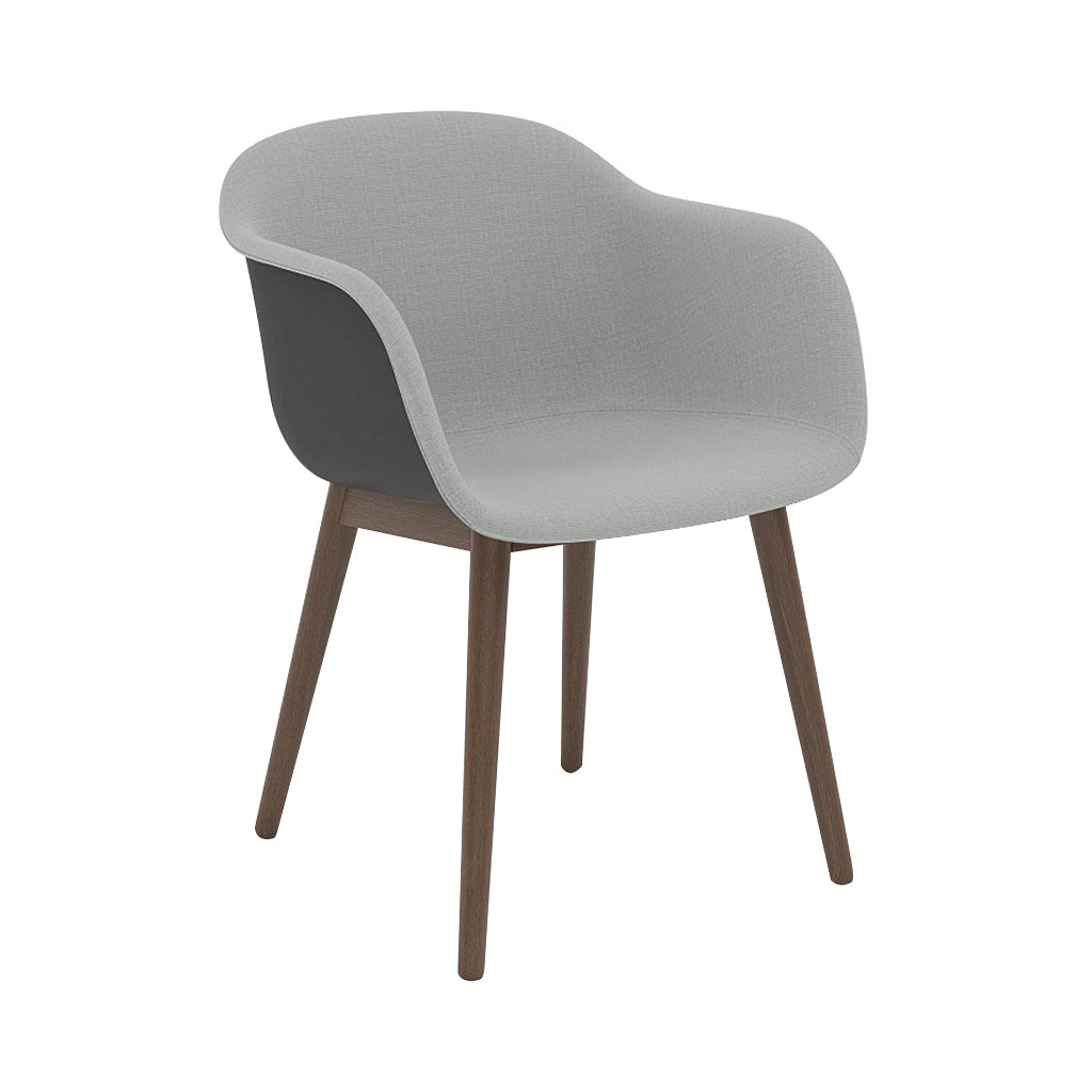 Fiber Armchair: Wood Base + Front Upholstered + Recycled Shell + Anthracite Black + Stained Dark Brown