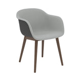 Fiber Armchair: Wood Base + Front Upholstered + Recycled Shell + Anthracite Black + Stained Dark Brown