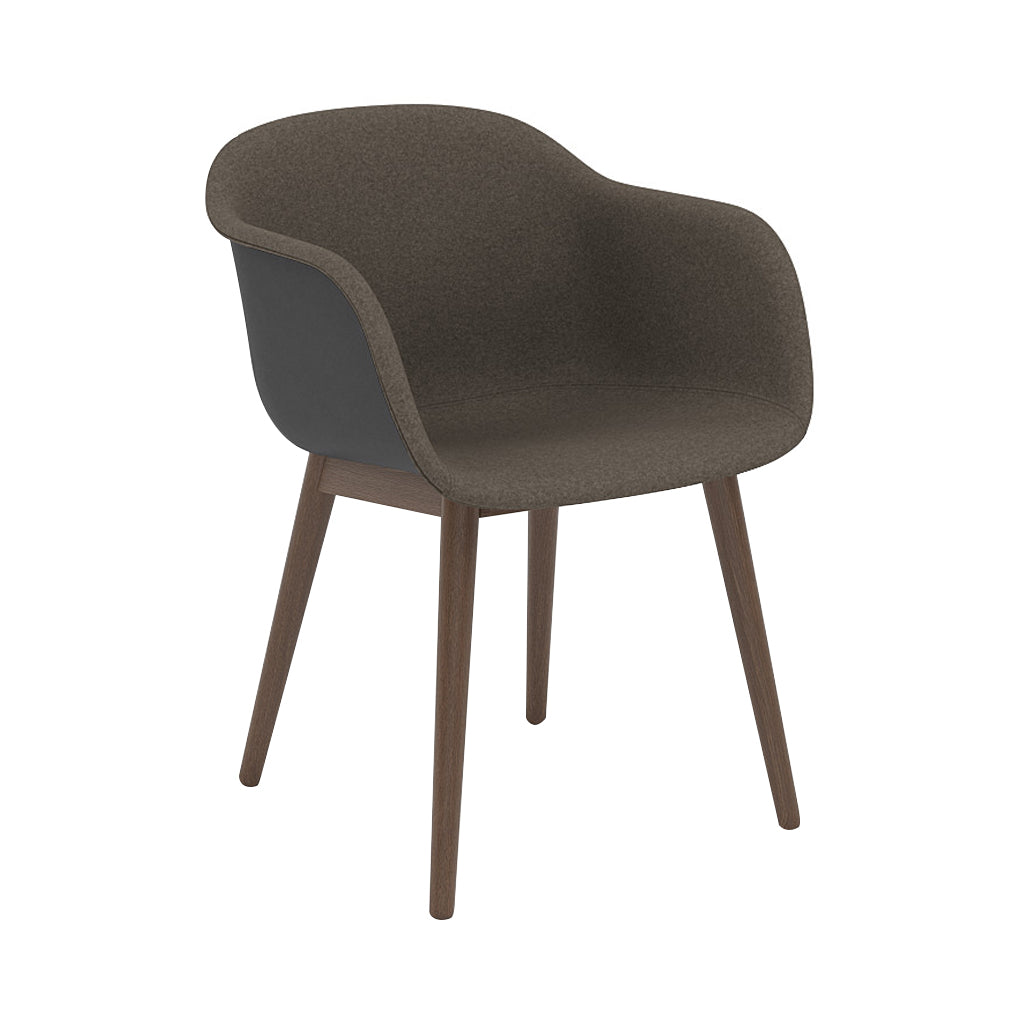 Fiber Armchair: Wood Base + Front Upholstered + Recycled Shell + Anthracite Black + Stained Dark Brown