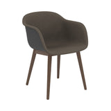 Fiber Armchair: Wood Base + Front Upholstered + Recycled Shell + Anthracite Black + Stained Dark Brown