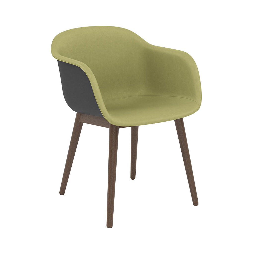 Fiber Armchair: Wood Base + Front Upholstered + Recycled Shell + Anthracite Black + Stained Dark Brown