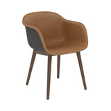 Fiber Armchair: Wood Base + Front Upholstered + Recycled Shell + Anthracite Black + Stained Dark Brown